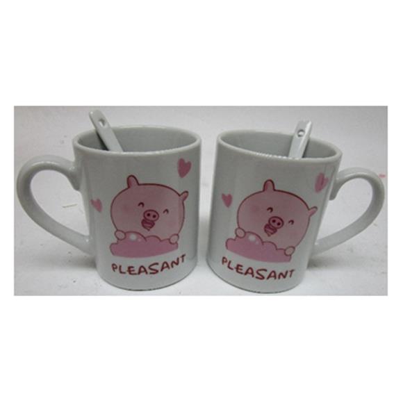 2PR CERAMIC CUP W/SPOON PIG DESIGN