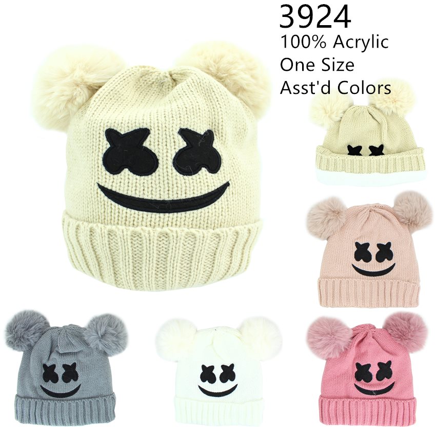 12-pack Wholesale Kid's Animal Hat Pompom Winter Knit Marshmello Hat #3924