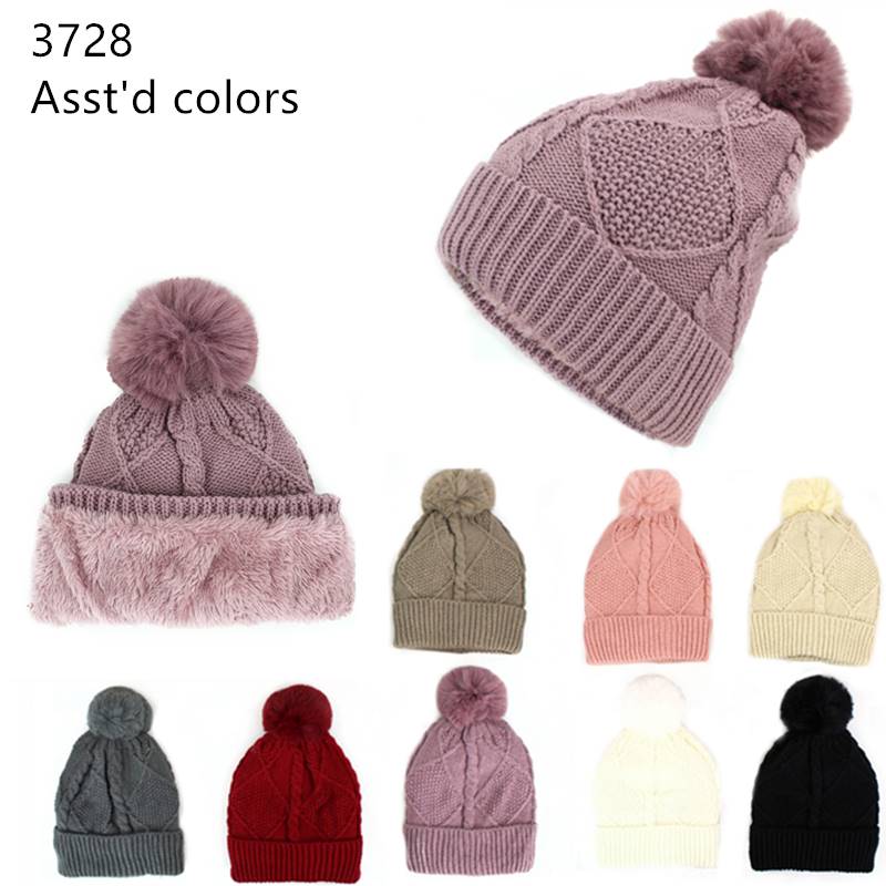 12-pack Wholesale Beanie Hat Winter Pompom Knit Hat