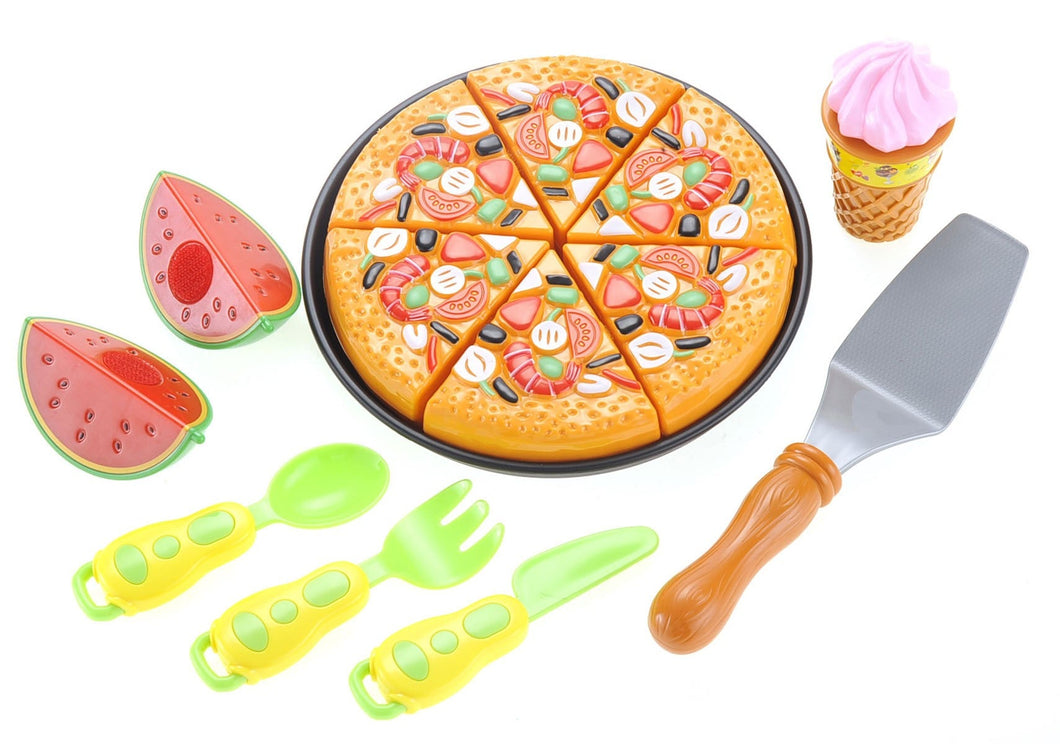 Pizza Playset With Watermelon, Icecream And Utensils  (available for purchase in increments of 1)