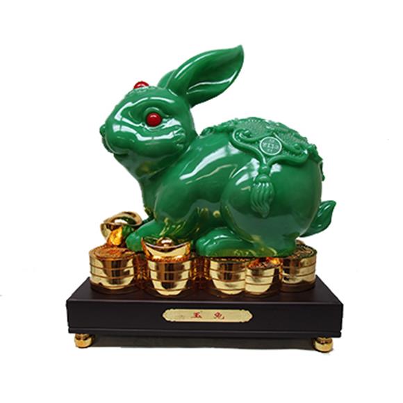GREEN RABBIT ON GOLD COINS