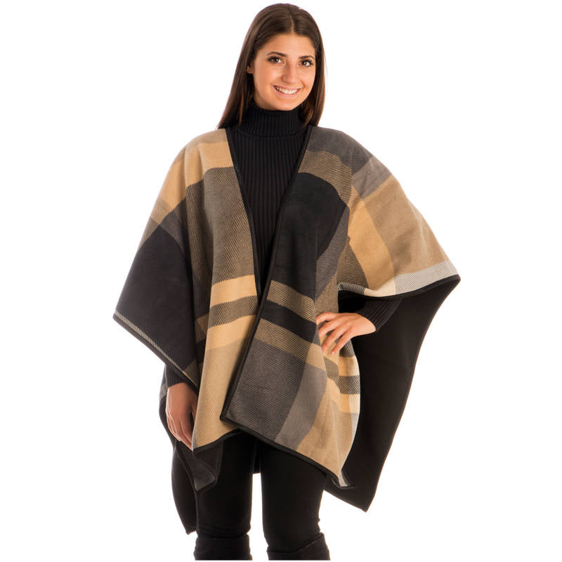 Fleece Poncho Wrap Ruana - CAMEL