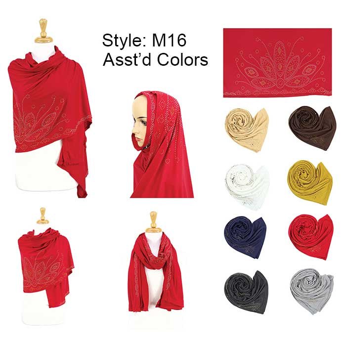 Fashion Rhinestones Jersey Scarves  (Sold by Dozen)