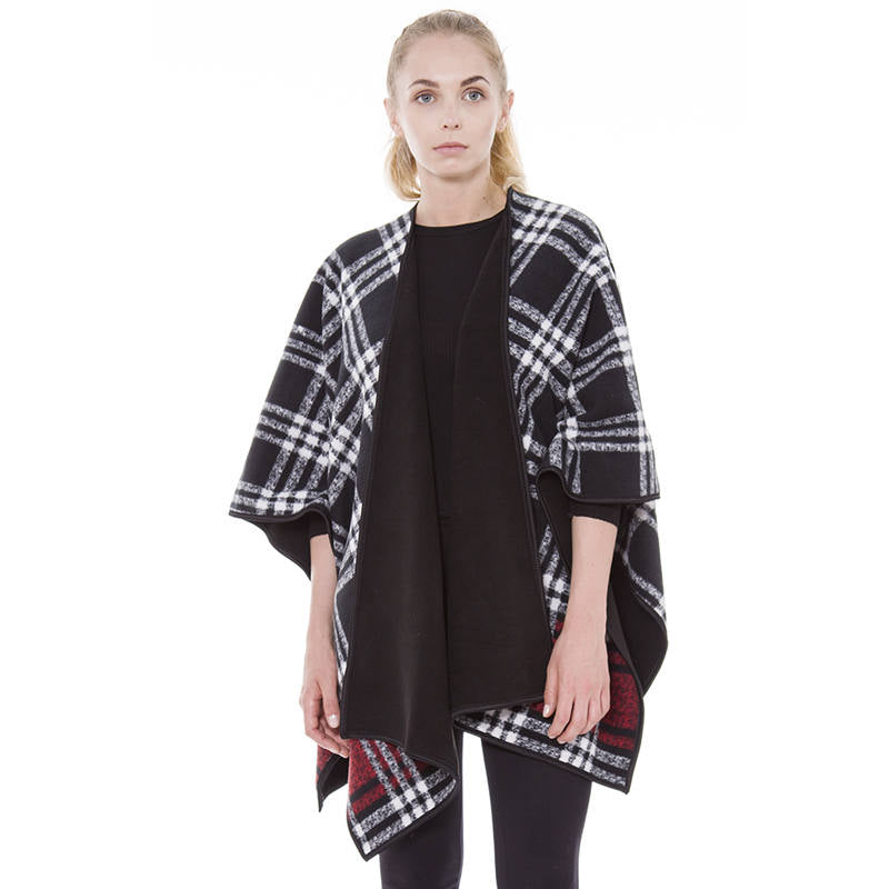 Fleece Poncho Wrap Ruana - Black