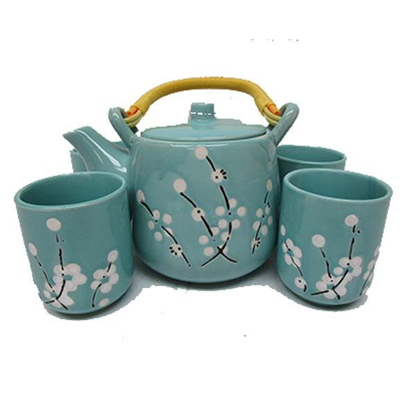 BLUE TEASET W/WHITE FLOWERS