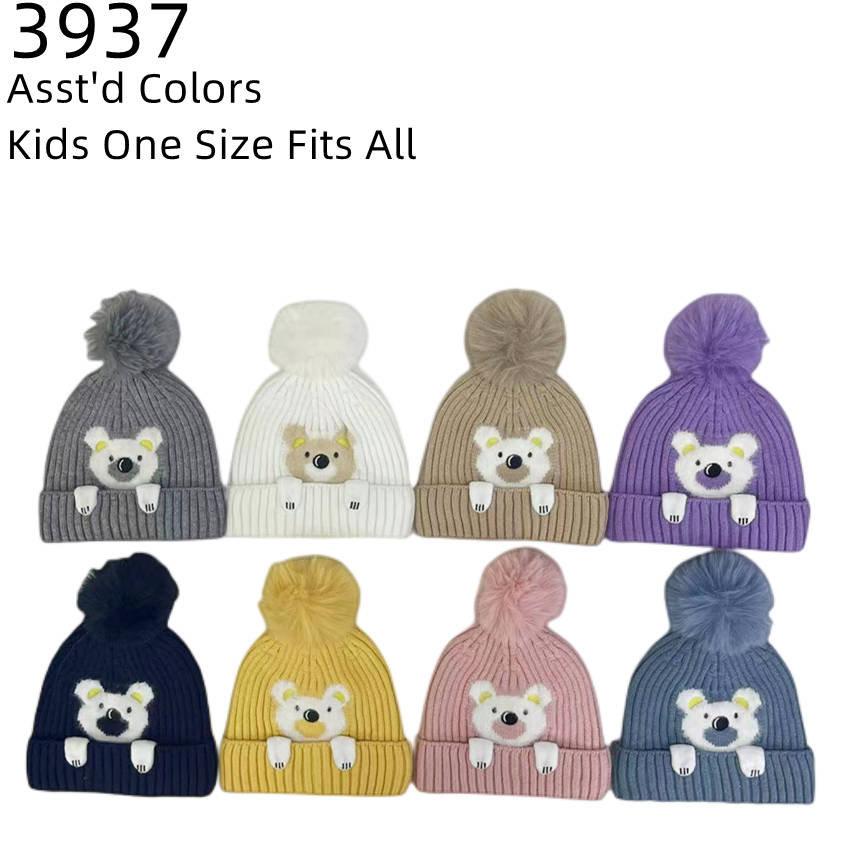 12-pack Wholesale Kid's Cute Hat Pompom Winter Knit Hat #3937