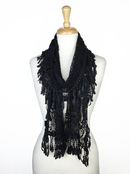 Fashion Lace Tassel Sheer Oblong Lightweight Scarf