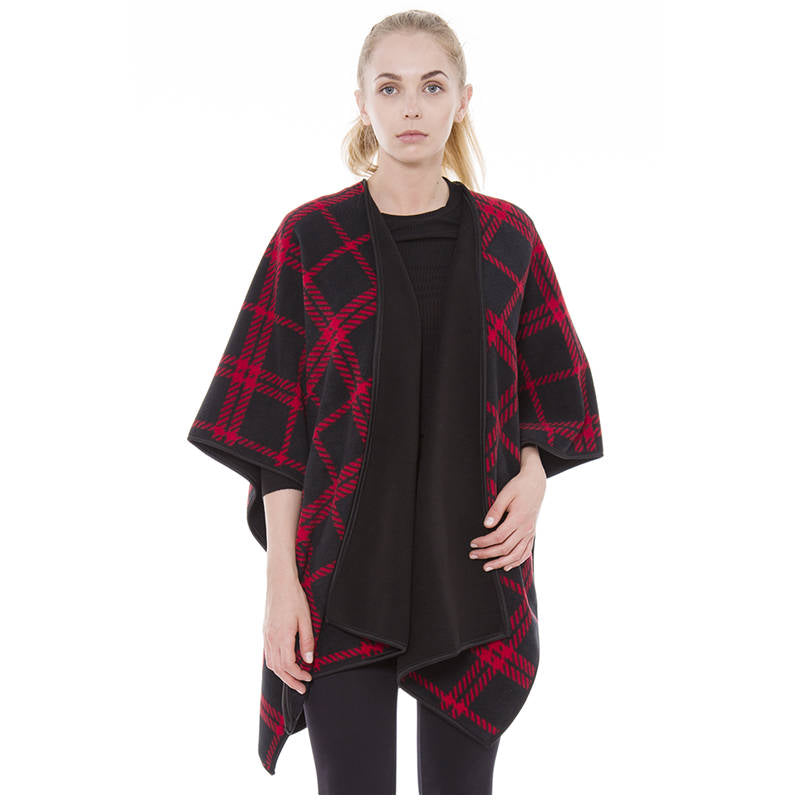 Fleece Poncho Wrap Ruana - Wine