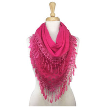 Load image into Gallery viewer, Crochet Lace Tassel Triangle Scarf
