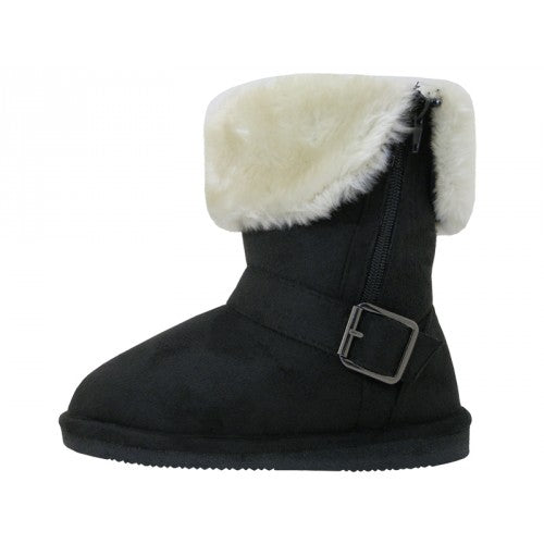 Wholesale Youth's Micro Sude Fold Over Boots with Faux Fur Lining & Side Zipper Warmest Winter Boots (*Black Color)