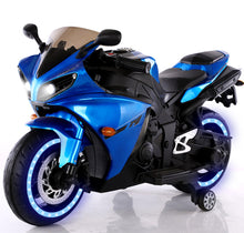 Load image into Gallery viewer, TAMCO-T1 blue kids motorcycle ,12V wheels with light, hand drive , PU seat, electric motorcycle Children ride on motorcycle
