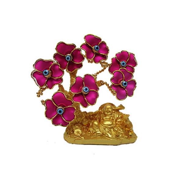 GOLD BUDDHA W/RED FLOWERS