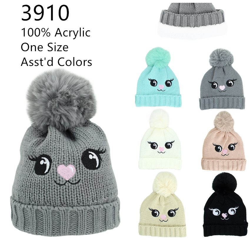 12-pack Wholesale Kid's Animal Hat Pompom Winter Knit Hat #3910