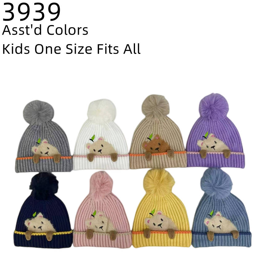 12-pack Wholesale Kid's Cute Hat Pompom Winter Knit Hat #3939