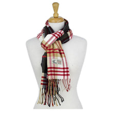 Load image into Gallery viewer, Plaid Cashmere Feel Scarf 12-pack Multi Black/camel/white
