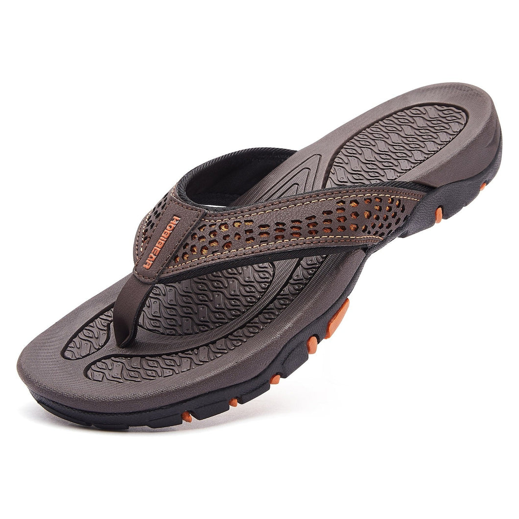 Mens Thong Sandals Indoor And Outdoor Beach Flip Flop Brown/Orange (Size 10)