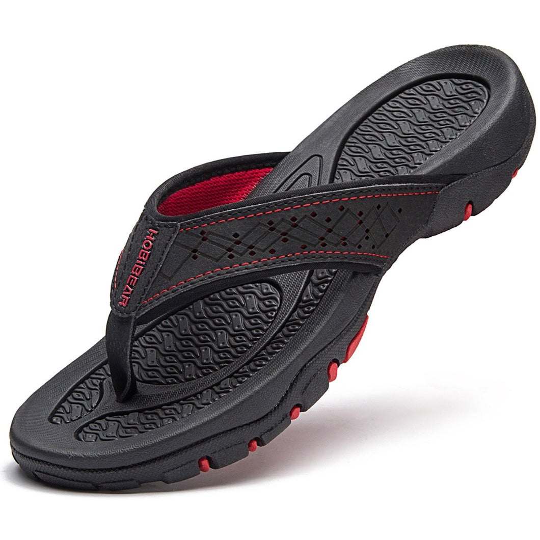 Mens Thong Sandals Indoor And Outdoor Beach Flip Flop Black/Red (Size 16)