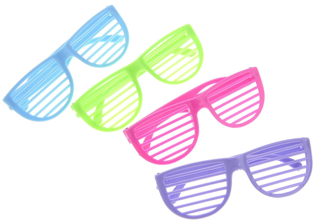 Plastic Shutter Shades Glasses (12Pairs/PK, Purple,Blue,Green, And Pink)  (available for purchase in increments of 1)