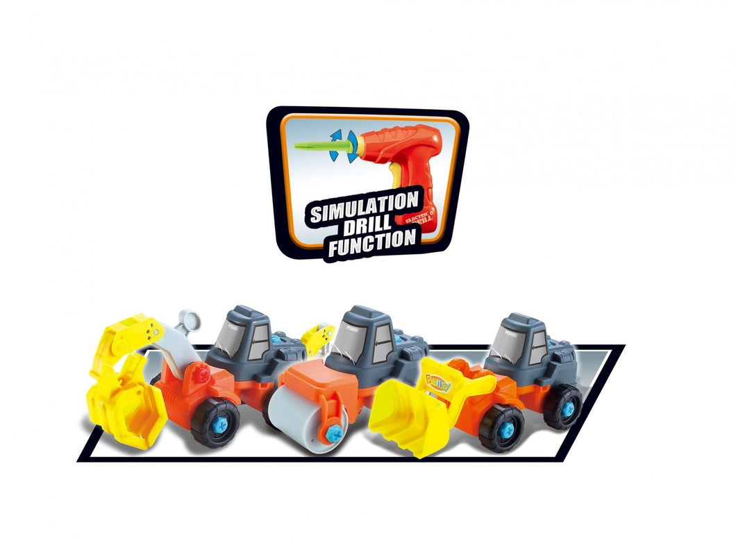 3-In-1 Take-A Part Construction Toy Truck With Power Tool (Bulldozer + Excavator + Roller)  (available for purchase in increments of 1)