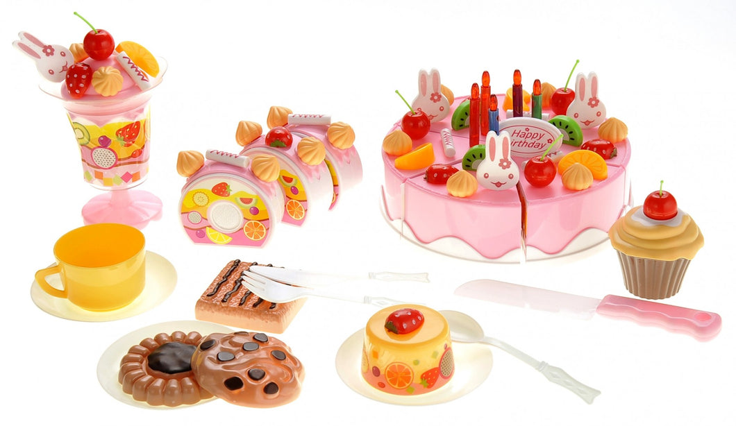 Birthday Cake 75pcs Pretend Play Food Toy Set (Pink)  (available for purchase in increments of 1)