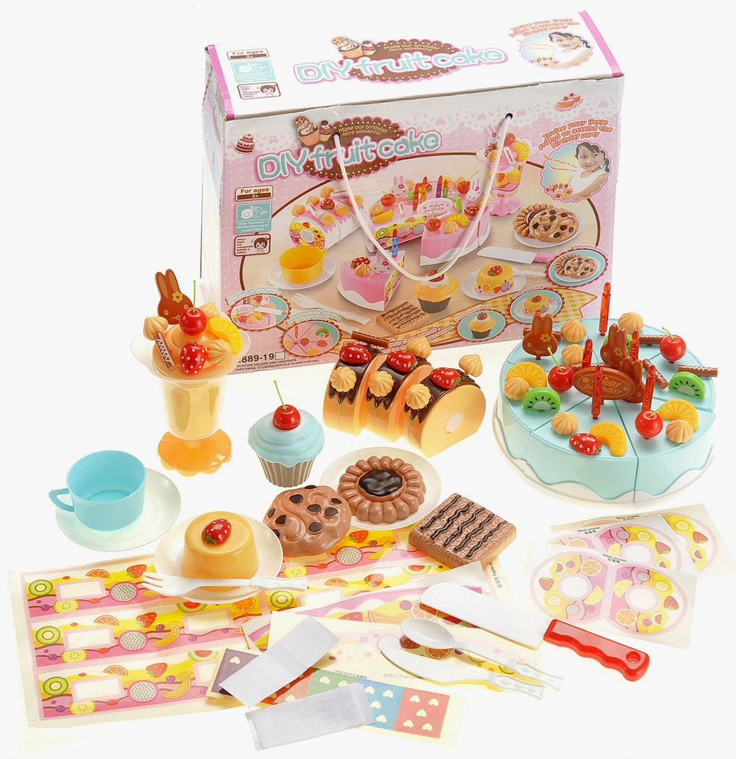Birthday Cake 75pcs Pretend Play Food Toy Set (Blue)  (available for purchase in increments of 1)