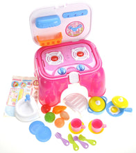 Load image into Gallery viewer, Portable Kids Kitchen Cooking Set Toy With Lights And Sounds, Folds Into Stepstool
